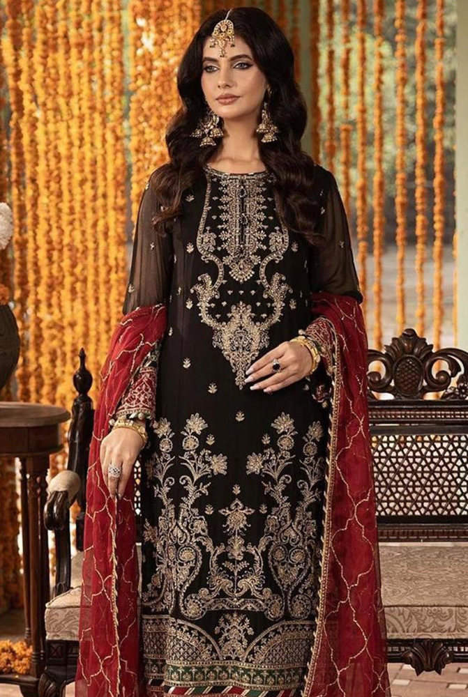 Chiffon Embroidered Front With Heavy Addawork Front Chiffon Embroidered Sleeves Embroidered Chiffon Dupatta With 4 Sided Laced