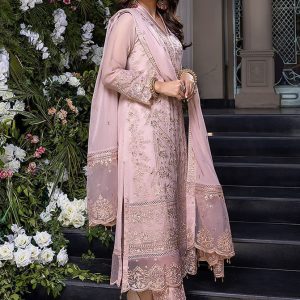 front: chiffon embroidered & zari with daman embroidered patch sleeves: chiffon embroidered trouser: malai & embroidered patch