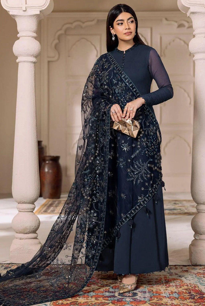 BRAND-ALIZEH Unstitch Replica Shirt: CHIFFON Dupatta: NET Trouser: SATIN SILK