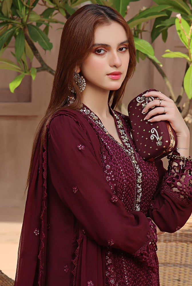 Front Full Heavy Chickenkari Embroidered Embroidered Sleeves Patch Chiffon Embroidered Dupatta