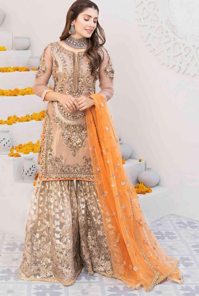 Neck Heavy Embroidered With Handwork ON FABRIC Front Heavy Embroidered With Handwork & Stone Work Daman Heavy Embroidered With Handwork & Stone work