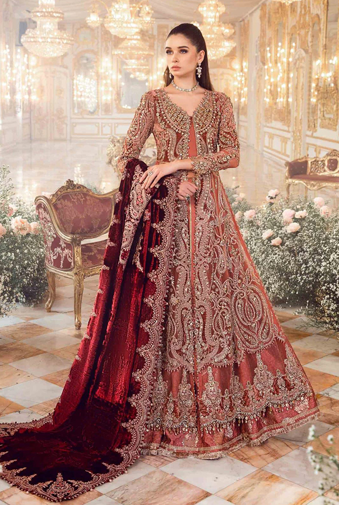 Brand Ayesha Imran bridal maxi RUEDAD E SAHR-A ravishing blush  Heavy Front Mehsori fabric Embroidered Sleeves embroidery on mehsori fabric slightly Sequence work on it with hand work & tassels body with 🖐 hand work adda work