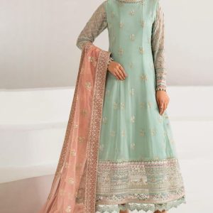 chiffon fully heavy embroidered  front with heavy embroidered daman boarder with neck embroidered patch with adda work