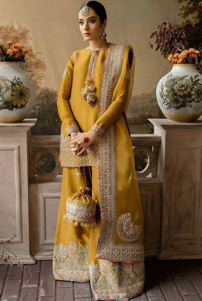 Neck, Chak & Daman Embroidered On Fabric  Sleeves Embroidered With Pulse Attached