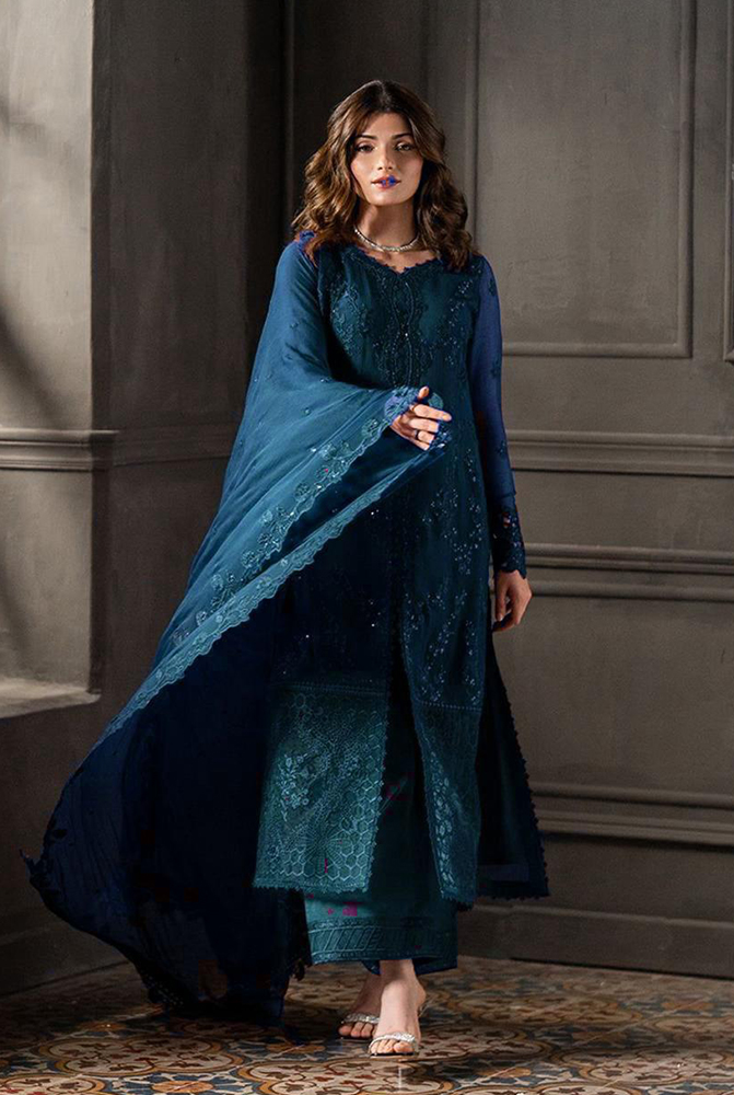 Fully Heavy Embroidery Chiffon Front Heavy Embroidered Neck on Fabric