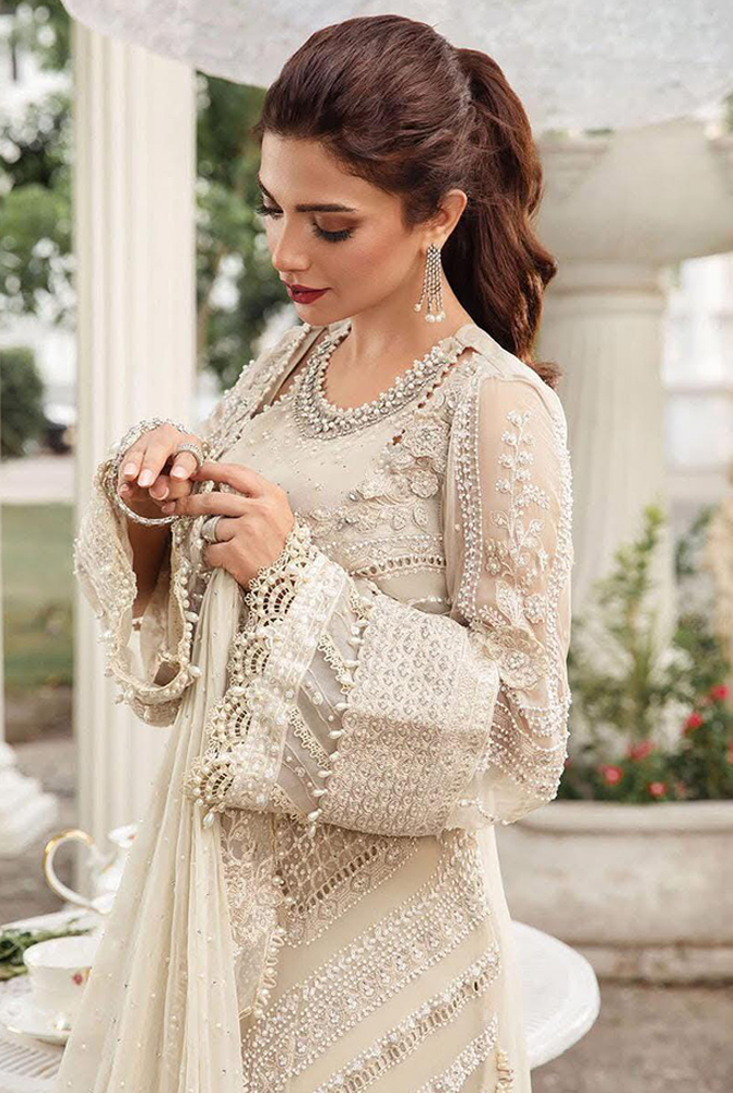 Fully Heavy Embroidery Semi pure Chiffon  Front with cut Work