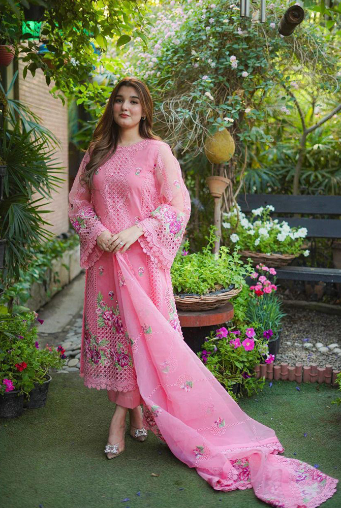 ANEELAS PREMIUM ORGANZA EMBROIDERED CHIKAN KARI DRESS