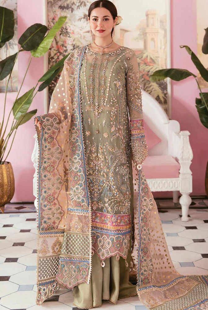 BRAND : luxury unstiched 3pc front:organza embroidered moti & sheesha work dupatta: organza cutwork
