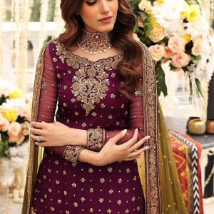 CHIFFON Suit With SATIN SILK Trouser Neck Heavy Embroidered With ADDA WORK Dupatta Full Embroidered