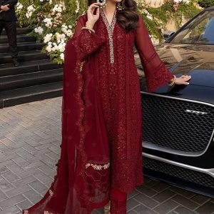 Embroidered Front & Back Daman Patch Chiffon Embroidered Dupatta With 4 Sided Applic Full Embroidered Chiffon